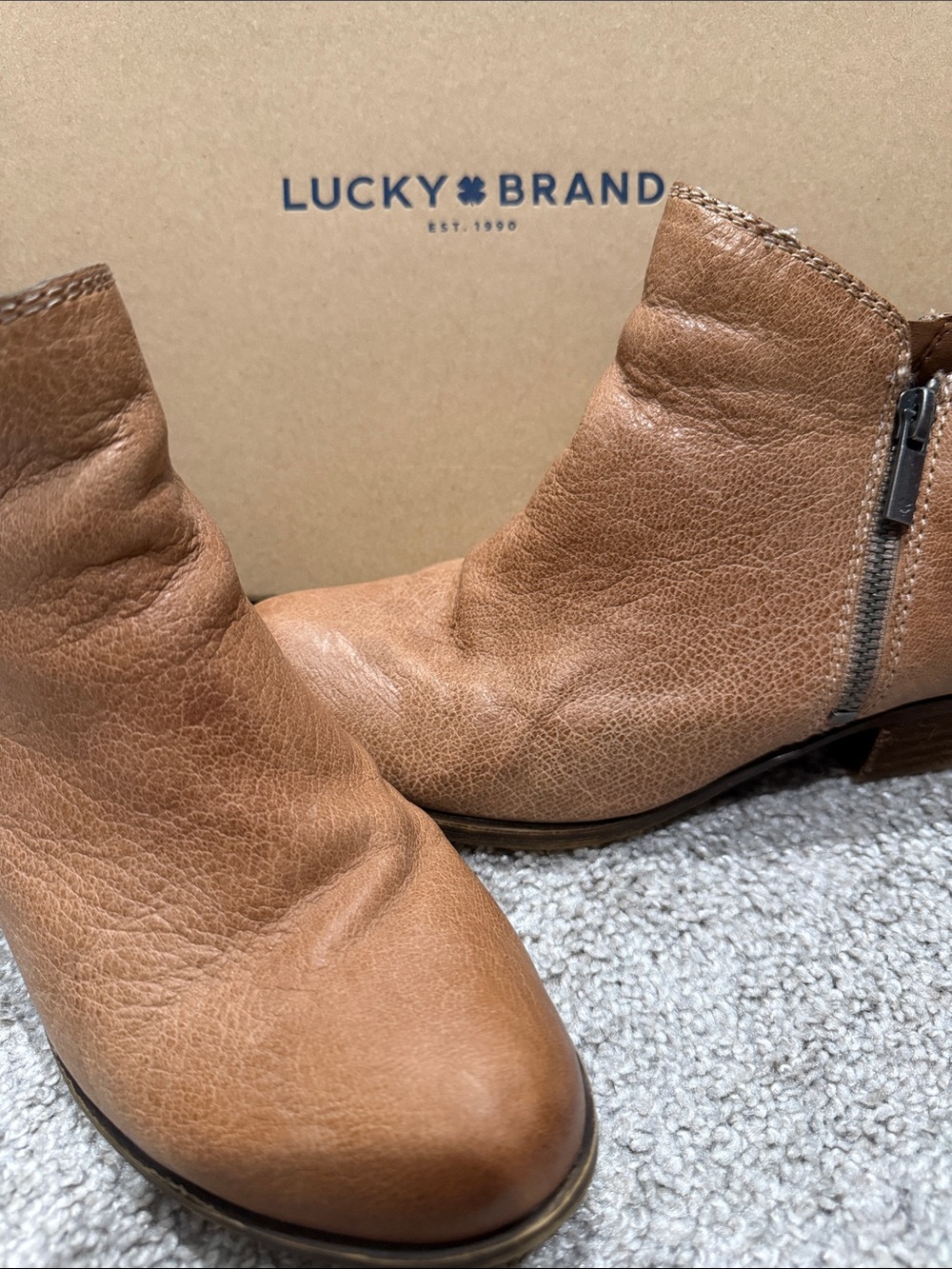 Lucky Brand Tan Leather Ankle Booties with Side Zip